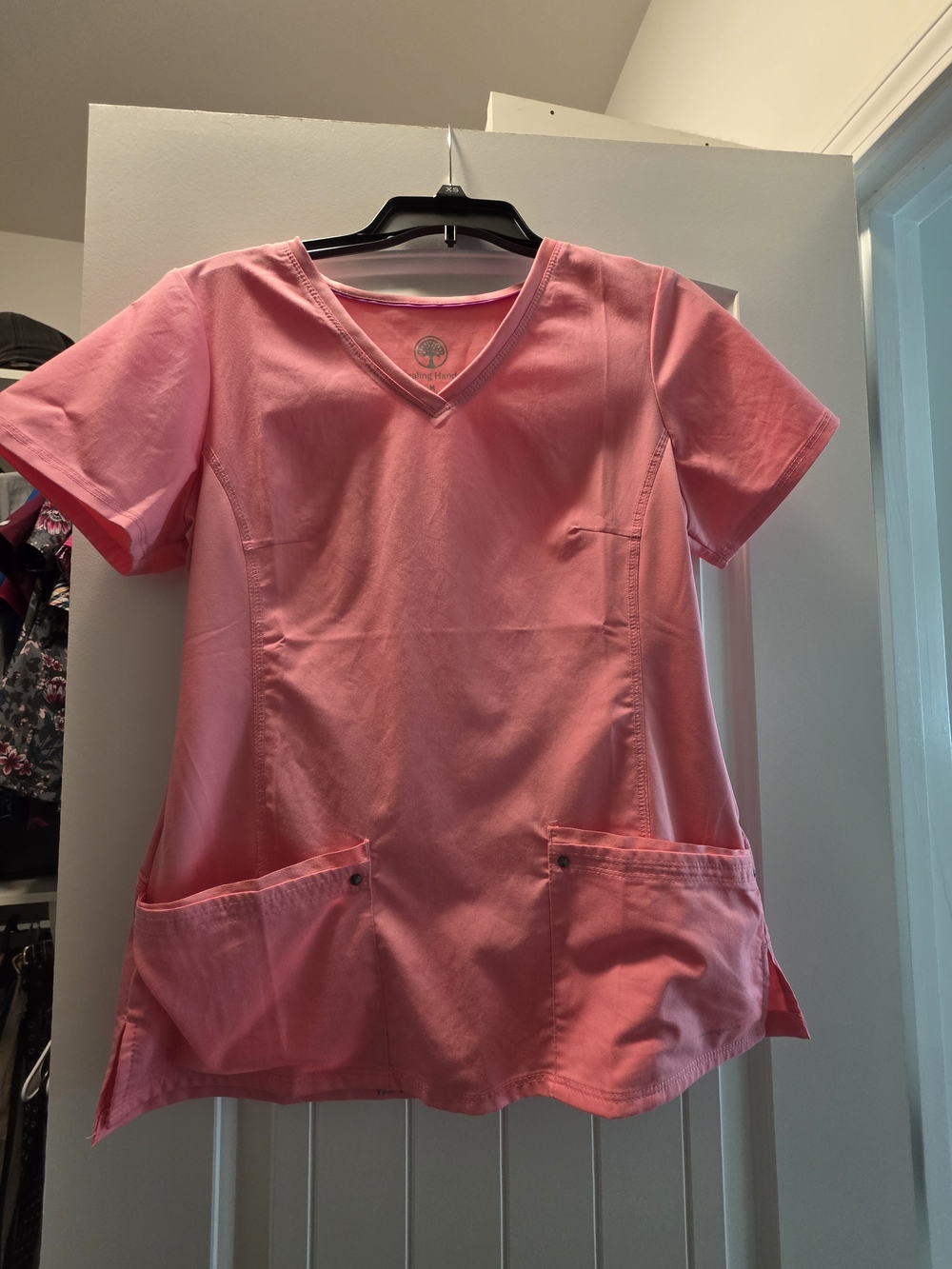 Healing Hands Hot Pink Scrub Top.